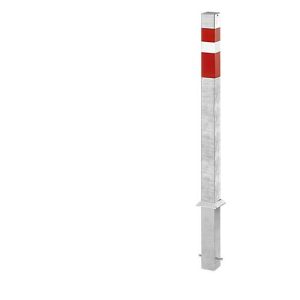 Vierkantpfosten zum Einbetonieren, mit Bodenanker, Stahl, 70 x 70 mm, 900 mm Überflur, rot/weiß