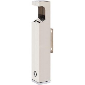 Wandascher, für den Außenbereich, rechteckig, Volumen 2 l, selbstlöschend, abschließbar, mit Dach, B 80 x T 80 x H 480 mm, Edelstahl, weiß Wandascher, für den Außenbereich, rechteckig, Volumen 2 l, selbstlöschend, abschließbar, mit Dach, B 80 x T 80 x H 480 mm, Edelstahl, weiß