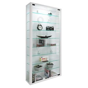Wandvitrine Vitrosa Maxi, mit LED-Beleuchtung, 8 Einlegeböden, 2 Flügeltüren, B 590 x T 180 x H 1140 mm, Glas & Holz, weiß