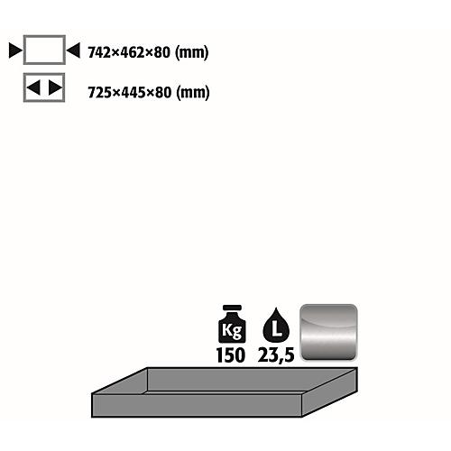 Wannenboden Standard für asecos Sicherheitsschränke der Q30, Q90 und S90 Serie, Edelstahl 1.4301, B 742 x T 507 x H 83 mm, 22 l, bis 150 kg