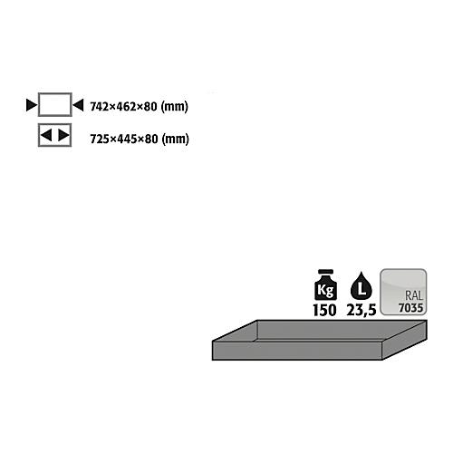 Wannenboden Standard für asecos Sicherheitsschränke der Q30, Q90 und S90 Serie, Stahlblech, lichtgrau, B 742 x T 462 x H 80 mm, 23,5 l, bis 150 kg