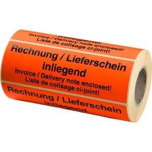 Warnetiketten, Rechnung/Lieferschein inliegend, 500 Stück Warnetiketten, Rechnung/Lieferschein inliegend, 500 Stück