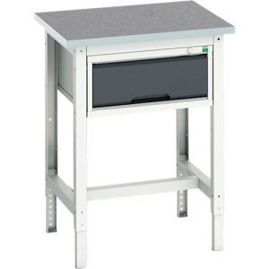 Werkbank Bott verso, Linoleum-Platte, 1 Schublade, mit Querstrebenset, B 700 x T 600 x H 780 – 930 mm, RAL 7035 Lichtgrau / Anthrazitgrau Werkbank Bott verso, Linoleum-Platte, 1 Schublade, mit Querstrebenset, B 700 x T 600 x H 780 – 930 mm, RAL 7035 Lichtgrau / Anthrazitgrau