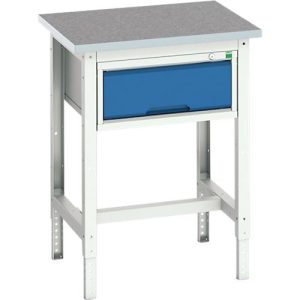 Werkbank Bott verso, Linoleum-Platte, 1 Schublade, mit Querstrebenset, B 700 x T 600 x H 780 – 930 mm, RAL 7035 Lichtgrau / Enzianblau Werkbank Bott verso, Linoleum-Platte, 1 Schublade, mit Querstrebenset, B 700 x T 600 x H 780 – 930 mm, RAL 7035 Lichtgrau / Enzianblau