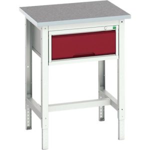 Werkbank Bott verso, Linoleum-Platte, 1 Schublade, mit Querstrebenset, B 700 x T 600 x H 780 – 930 mm, RAL 7035 Lichtgrau / Purpurrot Werkbank Bott verso, Linoleum-Platte, 1 Schublade, mit Querstrebenset, B 700 x T 600 x H 780 – 930 mm, RAL 7035 Lichtgrau / Purpurrot