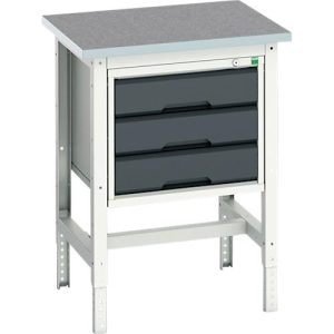 Werkbank Bott verso, Linoleum-Platte, mit Querstrebenset, 3 Schubladen, B 700 x T 600 x H 780 – 930 mm, Lichtgrau / Anthrazitgrau Werkbank Bott verso, Linoleum-Platte, mit Querstrebenset, 3 Schubladen, B 700 x T 600 x H 780 – 930 mm, Lichtgrau / Anthrazitgrau