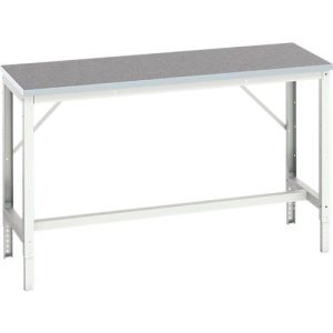 Werkbank Bott verso, Linoleum-Platte, mit Querstrebenset, B 1500 x T 600 x H 780 – 930 mm, RAL 7035 Lichtgrau Werkbank Bott verso, Linoleum-Platte, mit Querstrebenset, B 1500 x T 600 x H 780 – 930 mm, RAL 7035 Lichtgrau