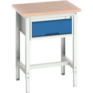 Werkbank Bott verso, Multiplex-Platte, 1 Schublade, mit Querstrebenset, B 700 x T 600 x H 780 – 930 mm, RAL 7035 Lichtgrau / Enzianblau Werkbank Bott verso, Multiplex-Platte, 1 Schublade, mit Querstrebenset, B 700 x T 600 x H 780 – 930 mm, RAL 7035 Lichtgrau / Enzianblau