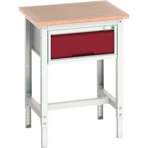 Werkbank Bott verso, Multiplex-Platte, 1 Schublade, mit Querstrebenset, B 700 x T 600 x H 780 – 930 mm, RAL 7035 Lichtgrau / Purpurrot Werkbank Bott verso, Multiplex-Platte, 1 Schublade, mit Querstrebenset, B 700 x T 600 x H 780 – 930 mm, RAL 7035 Lichtgrau / Purpurrot