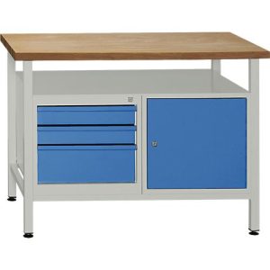 Werkbank mit 1 Tür, 1 Fachboden und 3 Schubladen Werkbank mit 1 Tür, 1 Fachboden und 3 Schubladen