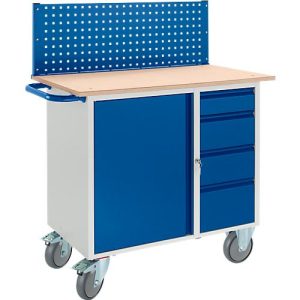 Werkbank mit Schrank, 4 Schublade und Multiwand/Lochmodulplatte Werkbank mit Schrank, 4 Schublade und Multiwand/Lochmodulplatte