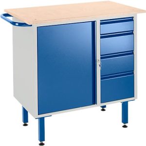 Werkbank mit Schrank, 4 Schubladen und Stellfüßen Werkbank mit Schrank, 4 Schubladen und Stellfüßen