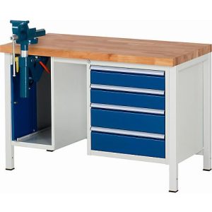 Werkbank Modell 8185, 4 Schubladen, Schrank mit Einschiebetür, inkl. Schraubstock, B 1250 x T 700 Werkbank Modell 8185, 4 Schubladen, Schrank mit Einschiebetür, inkl. Schraubstock, B 1250 x T 700