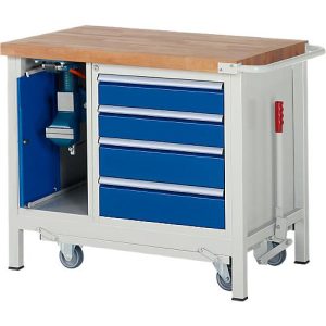 Werkbank Modell 8185, fahrbar, absenkbar, mit Schrank und Schubladen, B 1000 x T 700 x H 880 mm Werkbank Modell 8185, fahrbar, absenkbar, mit Schrank und Schubladen, B 1000 x T 700 x H 880 mm