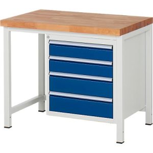 Werkbank Serie 8162, höhenverstellbar, 4 Schubladen, B 1000 x T 7000 x H 840 – 1040 mm