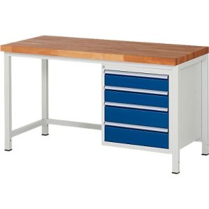 Werkbank Serie 8162, höhenverstellbar, 4 Schubladen, B 1500 x T 700 x H 840 – 1040 mm Werkbank Serie 8162, höhenverstellbar, 4 Schubladen, B 1500 x T 700 x H 840 – 1040 mm