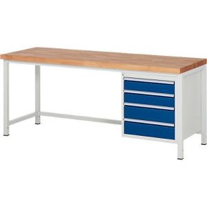 Werkbank Serie 8162, höhenverstellbar, 4 Schubladen, B 2000 x T 700 x H 840 – 1040 mm Werkbank Serie 8162, höhenverstellbar, 4 Schubladen, B 2000 x T 700 x H 840 – 1040 mm