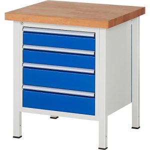 Werkbank Serie 8162, höhenverstellbar, 4 Schubladen, B 750 x T 700 x H 840 – 1040 mm Werkbank Serie 8162, höhenverstellbar, 4 Schubladen, B 750 x T 700 x H 840 – 1040 mm