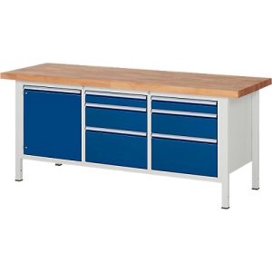 Werkbank Serie 8570, 6 Schubladen, 1 Tür mit Fachboden, höhenverstellbar Werkbank Serie 8570, 6 Schubladen, 1 Tür mit Fachboden, höhenverstellbar