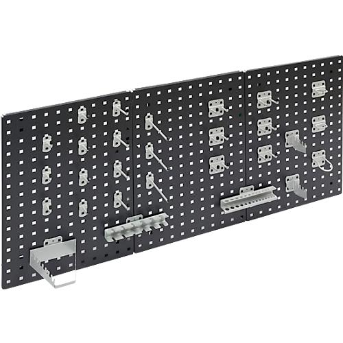 Werkzeughalter Set ADB, 28-teilig, für Lochwände mit 4-Kantlochung 10 x 10 mm & Lochabstand 38 mm, Stahl pulverbeschichtet, weißaluminium RAL 9006