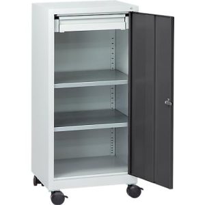 Werkzeugschrank mit Rollen, Flügeltür, 2 Böden, 1 Schub, B 500 x T 500 x H 1000 mm, abschließbar, lichtgrau/anthrazit