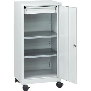 Werkzeugschrank mit Rollen, Flügeltür, 2 Böden, 1 Schub, B 500 x T 500 x H 1000 mm, abschließbar, lichtgrau
