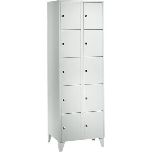 Wertfachschrank 300 mm, 2 Abteile, 10 Fächer, Sicherheitszylinderschloss, Fuß, lichtgrau