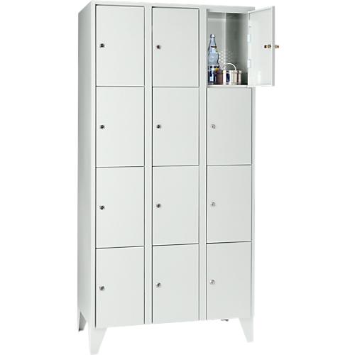 Wertfachschrank 300 mm, 3 Abteile, 12 Fächer, Sicherheitszylinderschloss, Fuß, lichtgrau