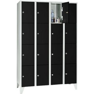 Wertfachschrank 300 mm, 4 Abteile, 16 Fächer, Sicherheitszylinderschloss, Fuß, tiefschwarz Wertfachschrank 300 mm, 4 Abteile, 16 Fächer, Sicherheitszylinderschloss, Fuß, tiefschwarz