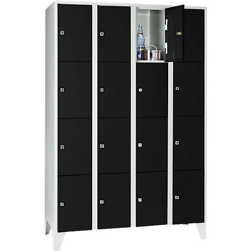 Wertfachschrank 300 mm, 4 Abteile, 16 Fächer, Sicherheitszylinderschloss, Fuß, tiefschwarz