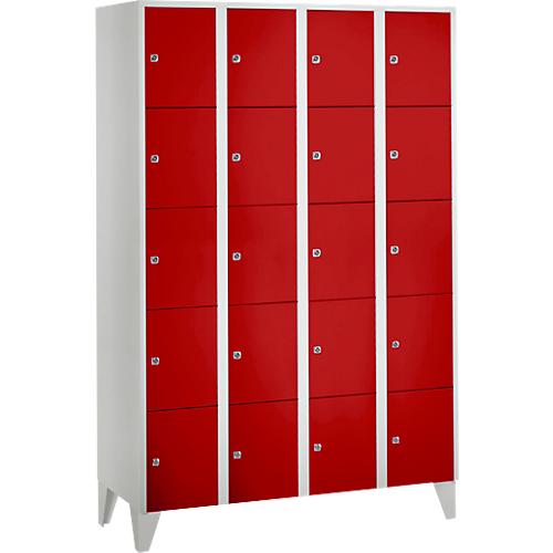 Wertfachschrank 300 mm, 4 Abteile, 20 Fächer, Sicherheitszylinderschloss, Fuß, feuerrot