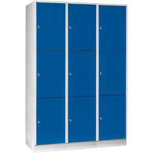 Wertfachschrank 400 mm, 3 Abteile, 9 Fächer, Sicherheitszylinderschloss, Sockel, enzianblau Wertfachschrank 400 mm, 3 Abteile, 9 Fächer, Sicherheitszylinderschloss, Sockel, enzianblau