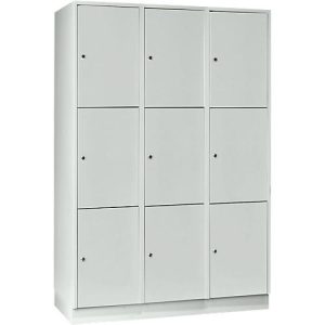 Wertfachschrank 400 mm, 3 Abteile, 9 Fächer, Sicherheitszylinderschloss, Sockel, lichtgrau Wertfachschrank 400 mm, 3 Abteile, 9 Fächer, Sicherheitszylinderschloss, Sockel, lichtgrau