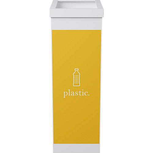 Wertstoffsammler Paperflow, Volumen 60 l, für Kunststoff, mit abnehmbarem Deckel & Piktogramm, erweiterbar, L 363 x B 263 x H 760 mm, Polystyrol, gelb-weiß