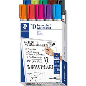 Whiteboardmarker Staedtler Lumocolor® 351, Rundspitze mit 2 mm, schnell trocknend & trocken abwischbar, mit Clip, farbsortiert, 10 Stück Whiteboardmarker Staedtler Lumocolor® 351, Rundspitze mit 2 mm, schnell trocknend & trocken abwischbar, mit Clip, farbsortiert, 10 Stück