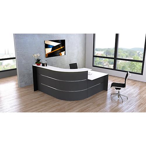 Winkel-Empfangstheke Faro, 3-Elemente, 90° Winkel, mit Beratungsplatz, melaminharzbeschichtet, ABS-Kanten, B 2320 x T 1970 x 1120 mm, anthrazit/anthrazit