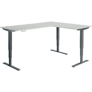 Winkelschreibtisch AERO FLEX, elektrisch höhenverstellbar, 90° Winkel, T-Fuß, B 2000 x T 1600 mm, lichtgrau/anthrazit + Memorypanel Winkelschreibtisch AERO FLEX, elektrisch höhenverstellbar, 90° Winkel, T-Fuß, B 2000 x T 1600 mm, lichtgrau/anthrazit + Memorypanel