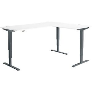 Winkelschreibtisch AERO FLEX, elektrisch höhenverstellbar, 90° Winkel, T-Fuß, B 2000 x T 1600 mm, weiß/anthrazit + Memorypanel Winkelschreibtisch AERO FLEX, elektrisch höhenverstellbar, 90° Winkel, T-Fuß, B 2000 x T 1600 mm, weiß/anthrazit + Memorypanel