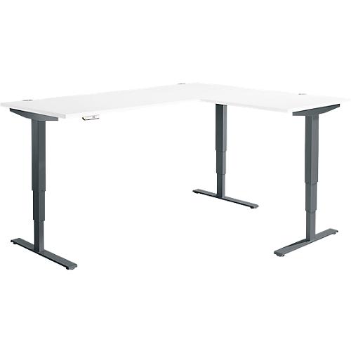 Winkelschreibtisch AERO FLEX, elektrisch höhenverstellbar, 90° Winkel, T-Fuß, B 2000 x T 1600 mm, weiß/anthrazit + Memorypanel