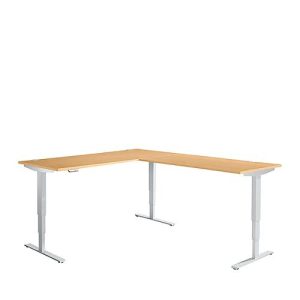 Winkelschreibtisch AERO FLEX, elektrisch höhenverstellbar, 90° Winkel, T-Fuß, B 2000 x T 2400 mm, Buche/weißalu + Memorypanel Winkelschreibtisch AERO FLEX, elektrisch höhenverstellbar, 90° Winkel, T-Fuß, B 2000 x T 2400 mm, Buche/weißalu + Memorypanel