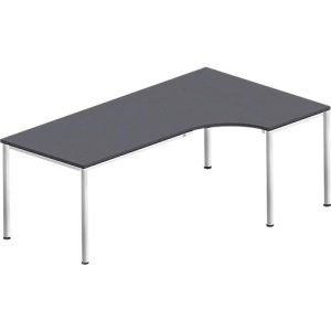 Winkelschreibtisch BEXXSTAR, Rundrohrfuß, Ansatz rechts, B 2000 x T 800/1200 mm, schwarz