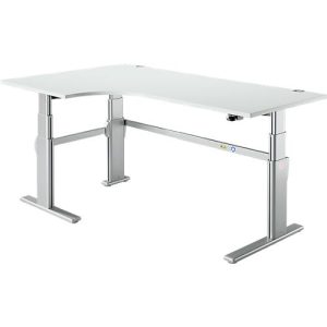 Winkelschreibtisch Komfort, elektrisch höhenverstellbar, 90° Winkel links, C-Fuß, B 2000 x T 1200/800 x H 655-1305 mm, lichtgrau/weißalu Winkelschreibtisch Komfort, elektrisch höhenverstellbar, 90° Winkel links, C-Fuß, B 2000 x T 1200/800 x H 655-1305 mm, lichtgrau/weißalu